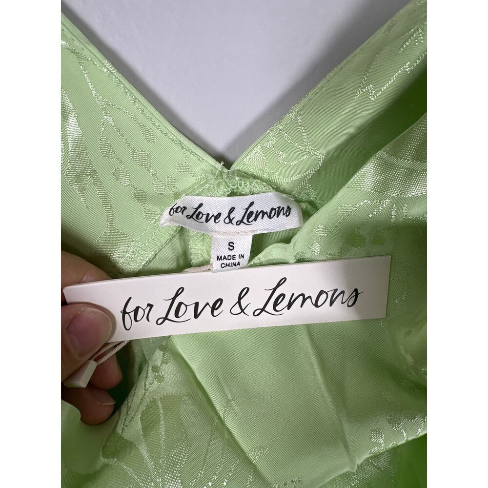 For Love & Lemons Ilana Midi Dress Green Womens Size S Satin Jacquard Side Split - Picture 8 of 10